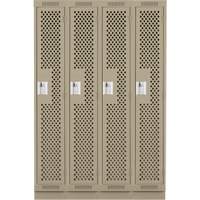 Clean Line Lockers, Bank of 4, 48" x 12" x 76", Steel, Beige, Rivet (Assembled), Perforated Pathway Supply LP