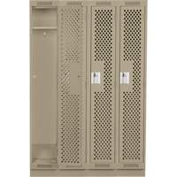 Clean Line Lockers, Bank of 4, 48" x 12" x 76", Steel, Beige, Rivet (Assembled), Perforated Pathway Supply LP