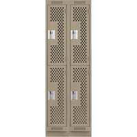Casiers Clean Line, 2 niveaux, Bloc de 2, 24" x 12" x 76", Acier, Beige, Rivet (assembl&eacute;), Perfor&eacute; Pathway Supply LP