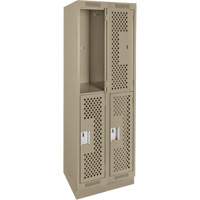 Casiers Clean Line, 2 niveaux, Bloc de 2, 24" x 12" x 76", Acier, Beige, Rivet (assembl&eacute;), Perfor&eacute; Pathway Supply LP