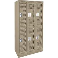 Clean Line Lockers, 2 -tier, Bank of 3, 36" x 12" x 76", Steel, Beige, Rivet (Assembled), Perforated Pathway Supply LP