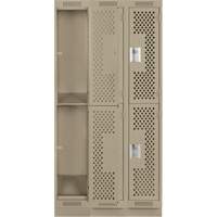 Clean Line Lockers, 2 -tier, Bank of 3, 36" x 12" x 76", Steel, Beige, Rivet (Assembled), Perforated Pathway Supply LP
