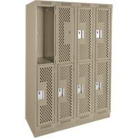 Casiers Clean Line, 2 niveaux, Bloc de 4, 48" x 12" x 76", Acier, Beige, Rivet (assembl&eacute;), Perfor&eacute; Pathway Supply LP