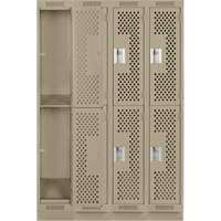 Casiers Clean Line, 2 niveaux, Bloc de 4, 48" x 12" x 76", Acier, Beige, Rivet (assembl&eacute;), Perfor&eacute; Pathway Supply LP