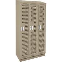 Clean Line Lockers, Bank of 3, 36" x 15" x 82", Steel, Beige, Rivet (Assembled), Perforated Pathway Supply LP