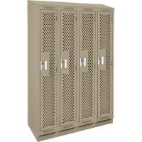 Clean Line Lockers, Bank of 4, 48" x 15" x 82", Steel, Beige, Rivet (Assembled), Perforated Pathway Supply LP