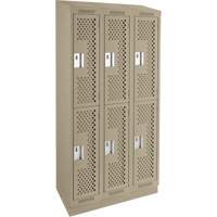 Clean Line Lockers, 2 -tier, Bank of 3, 36" x 12" x 82", Steel, Beige, Rivet (Assembled), Perforated Pathway Supply LP