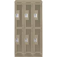 Clean Line Lockers, 2 -tier, Bank of 3, 36" x 12" x 82", Steel, Beige, Rivet (Assembled), Perforated Pathway Supply LP