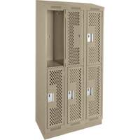 Clean Line Lockers, 2 -tier, Bank of 3, 36" x 12" x 82", Steel, Beige, Rivet (Assembled), Perforated Pathway Supply LP