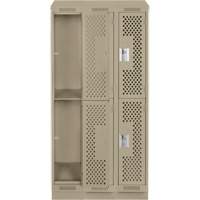 Clean Line Lockers, 2 -tier, Bank of 3, 36" x 12" x 82", Steel, Beige, Rivet (Assembled), Perforated Pathway Supply LP