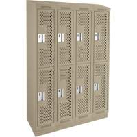 Casiers Clean Line, 2 niveaux, Bloc de 4, 48" x 12" x 82", Acier, Beige, Rivet (assembl&eacute;), Perfor&eacute; Pathway Supply LP