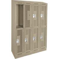 Casiers Clean Line, 2 niveaux, Bloc de 4, 48" x 12" x 82", Acier, Beige, Rivet (assembl&eacute;), Perfor&eacute; Pathway Supply LP