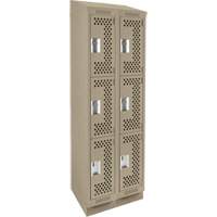 Clean Line Lockers, 3 -tier, Bank of 2, 24" x 18" x 82", Steel, Beige, Rivet (Assembled), Perforated Pathway Supply LP