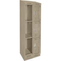 Clean Line Lockers, 3 -tier, Bank of 2, 24" x 18" x 82", Steel, Beige, Rivet (Assembled), Perforated Pathway Supply LP