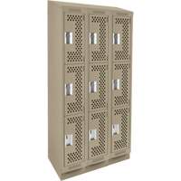 Clean Line Lockers, 3 -tier, Bank of 3, 36" x 18" x 82", Steel, Beige, Rivet (Assembled), Perforated Pathway Supply LP