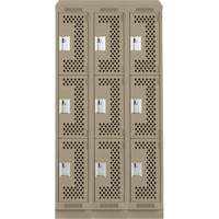 Clean Line Lockers, 3 -tier, Bank of 3, 36" x 18" x 82", Steel, Beige, Rivet (Assembled), Perforated Pathway Supply LP