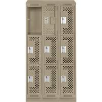 Clean Line Lockers, 3 -tier, Bank of 3, 36" x 18" x 82", Steel, Beige, Rivet (Assembled), Perforated Pathway Supply LP