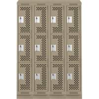 Clean Line Lockers, 3 -tier, Bank of 4, 48" x 18" x 82", Steel, Beige, Rivet (Assembled), Perforated Pathway Supply LP
