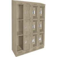 Clean Line Lockers, 3 -tier, Bank of 4, 48" x 18" x 82", Steel, Beige, Rivet (Assembled), Perforated Pathway Supply LP
