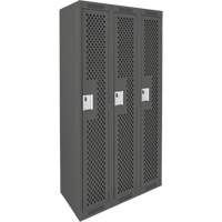 Clean Line Lockers, Bank of 3, 36" x 12" x 72", Steel, Charcoal, Rivet (Assembled), Perforated Pathway Supply LP