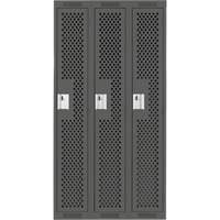 Clean Line Lockers, Bank of 3, 36" x 12" x 72", Steel, Charcoal, Rivet (Assembled), Perforated Pathway Supply LP