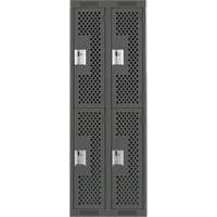 Clean Line Lockers, 2 -tier, Bank of 2, 24" x 15" x 72", Steel, Charcoal, Rivet (Assembled), Perforated Pathway Supply LP