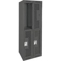 Clean Line Lockers, 2 -tier, Bank of 2, 24" x 15" x 72", Steel, Charcoal, Rivet (Assembled), Perforated Pathway Supply LP