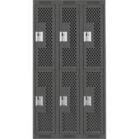 Clean Line Lockers, 2 -tier, Bank of 3, 36" x 15" x 72", Steel, Charcoal, Rivet (Assembled), Perforated Pathway Supply LP