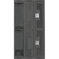 Clean Line Lockers, 2 -tier, Bank of 3, 36" x 15" x 72", Steel, Charcoal, Rivet (Assembled), Perforated Pathway Supply LP