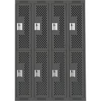 Clean Line Lockers, 2 -tier, Bank of 4, 48" x 15" x 72", Steel, Charcoal, Rivet (Assembled), Perforated Pathway Supply LP