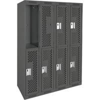 Clean Line Lockers, 2 -tier, Bank of 4, 48" x 15" x 72", Steel, Charcoal, Rivet (Assembled), Perforated Pathway Supply LP