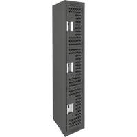 Clean Line Lockers, 3 -tier, 12" x 12" x 72", Steel, Charcoal, Rivet (Assembled), Perforated Pathway Supply LP