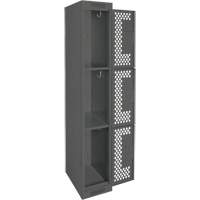Clean Line Lockers, 3 -tier, 12" x 12" x 72", Steel, Charcoal, Rivet (Assembled), Perforated Pathway Supply LP