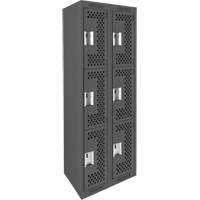Clean Line Lockers, 3 -tier, Bank of 2, 24" x 12" x 72", Steel, Charcoal, Rivet (Assembled), Perforated Pathway Supply LP