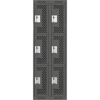Clean Line Lockers, 3 -tier, Bank of 2, 24" x 12" x 72", Steel, Charcoal, Rivet (Assembled), Perforated Pathway Supply LP