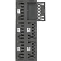 Clean Line Lockers, 3 -tier, Bank of 2, 24" x 12" x 72", Steel, Charcoal, Rivet (Assembled), Perforated Pathway Supply LP