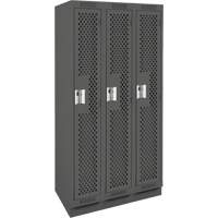 Clean Line Lockers, Bank of 3, 36" x 12" x 76", Steel, Charcoal, Rivet (Assembled), Perforated Pathway Supply LP
