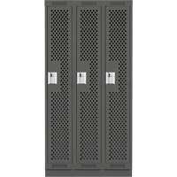 Clean Line Lockers, Bank of 3, 36" x 12" x 76", Steel, Charcoal, Rivet (Assembled), Perforated Pathway Supply LP