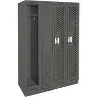 Clean Line Lockers, Bank of 4, 48" x 12" x 76", Steel, Charcoal, Rivet (Assembled), Perforated Pathway Supply LP