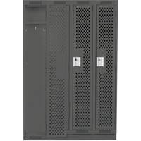 Clean Line Lockers, Bank of 4, 48" x 12" x 76", Steel, Charcoal, Rivet (Assembled), Perforated Pathway Supply LP