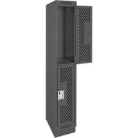Clean Line Lockers, 2 -tier, 12" x 12" x 76", Steel, Charcoal, Rivet (Assembled), Perforated Pathway Supply LP