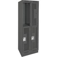 Clean Line Lockers, 2 -tier, Bank of 2, 24" x 12" x 76", Steel, Charcoal, Rivet (Assembled), Perforated Pathway Supply LP