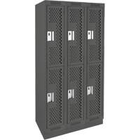Clean Line Lockers, 2 -tier, Bank of 3, 36" x 12" x 76", Steel, Charcoal, Rivet (Assembled), Perforated Pathway Supply LP