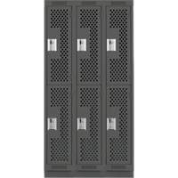 Clean Line Lockers, 2 -tier, Bank of 3, 36" x 12" x 76", Steel, Charcoal, Rivet (Assembled), Perforated Pathway Supply LP