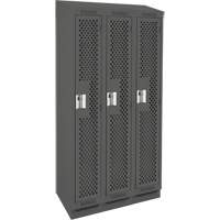 Clean Line Lockers, Bank of 3, 36" x 15" x 82", Steel, Charcoal, Rivet (Assembled), Perforated Pathway Supply LP