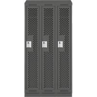 Clean Line Lockers, Bank of 3, 36" x 15" x 82", Steel, Charcoal, Rivet (Assembled), Perforated Pathway Supply LP