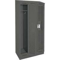 Clean Line Lockers, Bank of 3, 36" x 15" x 82", Steel, Charcoal, Rivet (Assembled), Perforated Pathway Supply LP