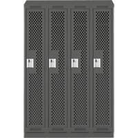 Clean Line Lockers, Bank of 4, 48" x 15" x 82", Steel, Charcoal, Rivet (Assembled), Perforated Pathway Supply LP