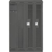 Clean Line Lockers, Bank of 4, 48" x 15" x 82", Steel, Charcoal, Rivet (Assembled), Perforated Pathway Supply LP