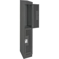 Clean Line Lockers, 2 -tier, 12" x 18" x 82", Steel, Charcoal, Rivet (Assembled), Perforated Pathway Supply LP